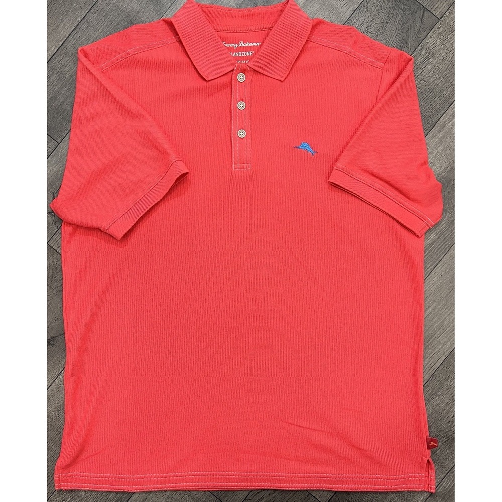 Tommy Bahama IslandZone Emfielder Polo Mens M Salmon Pink Supima Cotton UPF 30